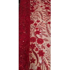 Tule Bordado Com Pedrarias Premium Lumiere 02 Vermelho
