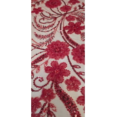 Tule Bordado Com Pedrarias Premium Lumiere 02 Vermelho