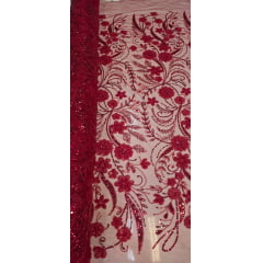 Tule Bordado Com Pedrarias Premium Lumiere 02 Vermelho