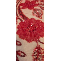 Tule Bordado Com Pedrarias Premium Lumiere 02 Vermelho
