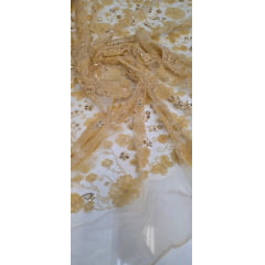 Tule Bordado Com Pedrarias Premium Lumiere Dourado