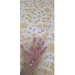 Tule Bordado Com Pedrarias Premium Lumiere Dourado