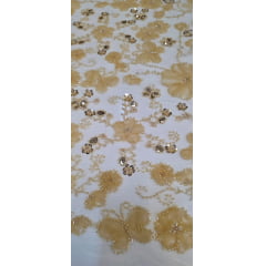 Tule Bordado Com Pedrarias Premium Lumiere Dourado