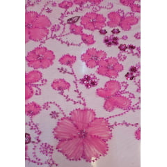Tule Bordado Com Pedrarias Premium Lumiere Pink