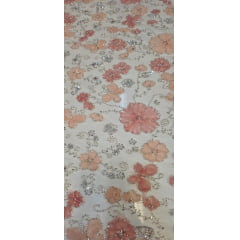 Tule Bordado Com Pedrarias Premium Lumiere Salmão 