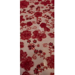 Tule Bordado Com Pedrarias Premium Lumiere Vermelho