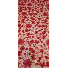 Tule Bordado Com Pedrarias Premium Lumiere Vermelho