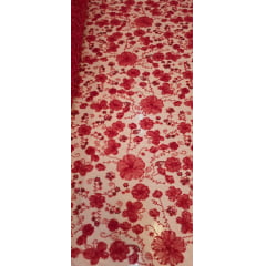 Tule Bordado Com Pedrarias Premium Lumiere Vermelho