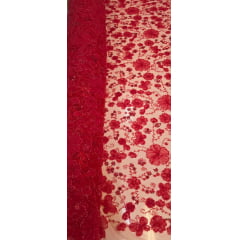 Tule Bordado Com Pedrarias Premium Lumiere Vermelho