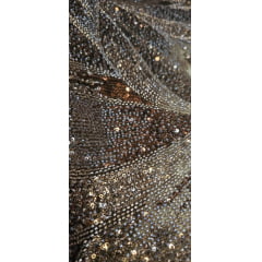 Tule Bordado com Pedrarias Premium Marrom com Bronze  HT70509 