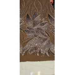 Tule Bordado com Pedrarias Premium Marrom com Bronze  HT70509 