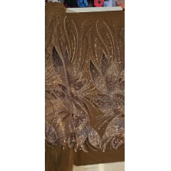 Tule Bordado com Pedrarias Premium Marrom com Bronze  HT70509 