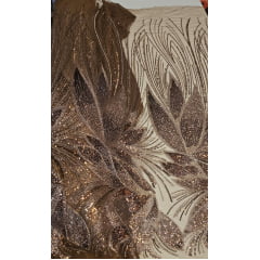 Tule Bordado com Pedrarias Premium Marrom com Bronze  HT70509 