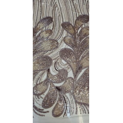 Tule Bordado com Pedrarias Premium Marrom com Bronze Multicolor HT70519