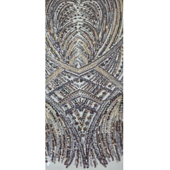 Tule Bordado com Pedrarias Premium Marrom Multicolor HT70848