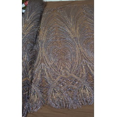 Tule Bordado com Pedrarias Premium Marrom Multicolor HT70848