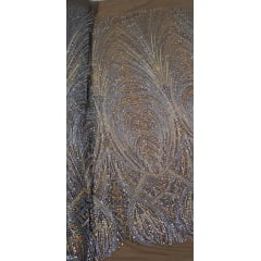 Tule Bordado com Pedrarias Premium Marrom Multicolor HT70848