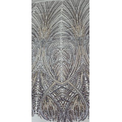 Tule Bordado com Pedrarias Premium Marrom Multicolor HT70848