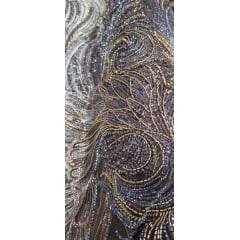 Tule Bordado com Pedrarias Premium Marrom Multicolor Modelo HS70750