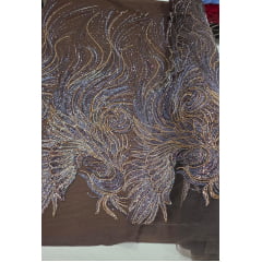 Tule Bordado com Pedrarias Premium Marrom Multicolor Modelo HS70750
