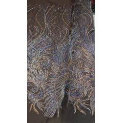 Tule Bordado com Pedrarias Premium Marrom Multicolor Modelo HS70750