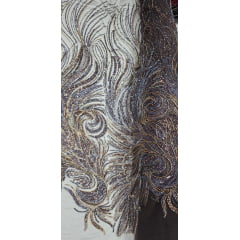 Tule Bordado com Pedrarias Premium Marrom Multicolor Modelo HS70750