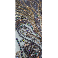 Tule Bordado com Pedrarias Premium Marrom Multicolor Modelo HS70750