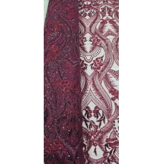 Tule Bordado com Pedrarias Premium Marsala Modelo HS1191  