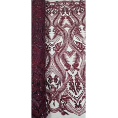 Tule Bordado com Pedrarias Premium Marsala Modelo HS1191  