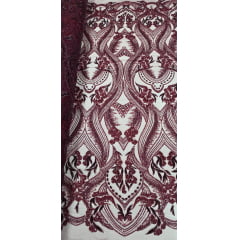 Tule Bordado com Pedrarias Premium Marsala Modelo HS1191  