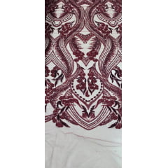 Tule Bordado com Pedrarias Premium Marsala Modelo HS1191  