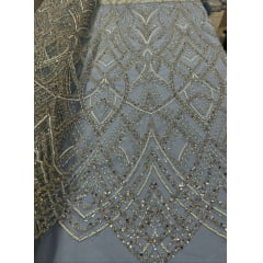 Tule Bordado com Pedrarias Premium Mônaco Azul Multicolor