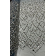 Tule Bordado com Pedrarias Premium Mônaco Azul Multicolor