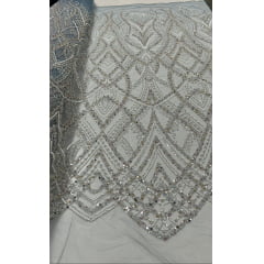 Tule Bordado com Pedrarias Premium Mônaco Azul Multicolor