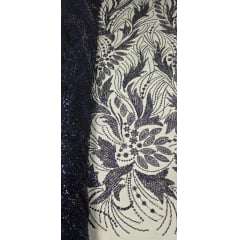 Tule Bordado com Pedrarias Premium Monte Carlo Azul Marinho Modelo 336