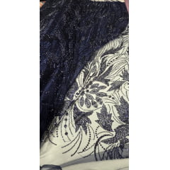 Tule Bordado com Pedrarias Premium Monte Carlo Azul Marinho Modelo 336