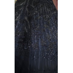 Tule Bordado com Pedrarias Premium Monte Carlo Azul Marinho Modelo 336