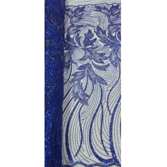 Tule Bordado com Pedrarias Premium Monte Carlo Azul Royal Modelo 274 Tule Bordado com Pedrarias Premium Monte Carlo Azul Royal Modelo 274