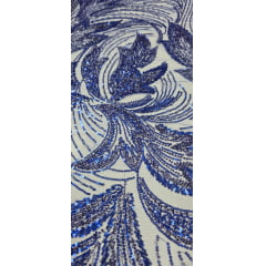 Tule Bordado com Pedrarias Premium Monte Carlo Azul Royal Modelo 274