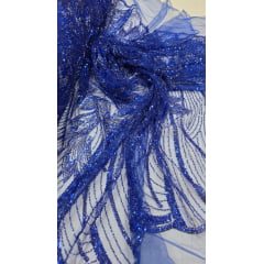 Tule Bordado com Pedrarias Premium Monte Carlo Azul Royal Modelo 274