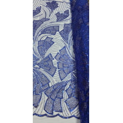 Tule Bordado com Pedrarias Premium Monte Carlo Azul Royal Modelo 275