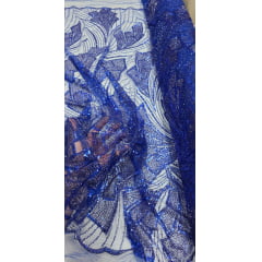Tule Bordado com Pedrarias Premium Monte Carlo Azul Royal Modelo 275
