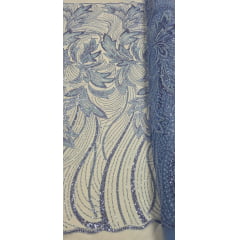 Tule Bordado com Pedrarias Premium Monte Carlo Azul Serenity Modelo 274 Tule Bordado com Pedrarias Premium Monte Carlo Azul Serenity Modelo 274