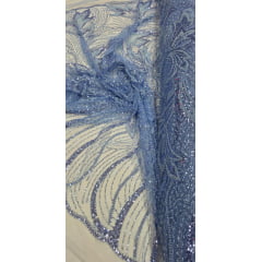 Tule Bordado com Pedrarias Premium Monte Carlo Azul Serenity Modelo 274