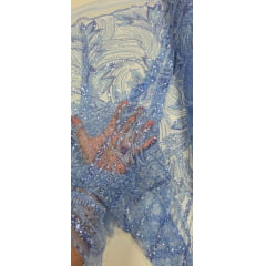 Tule Bordado com Pedrarias Premium Monte Carlo Azul Serenity Modelo 274