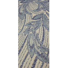 Tule Bordado com Pedrarias Premium Monte Carlo Azul Serenity Modelo 274