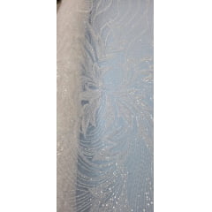 Tule Bordado com Pedrarias Premium Monte Carlo Branco Modelo 274