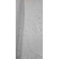 Tule Bordado com Pedrarias Premium Monte Carlo Branco Modelo 274