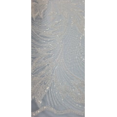 Tule Bordado com Pedrarias Premium Monte Carlo Branco Modelo 274