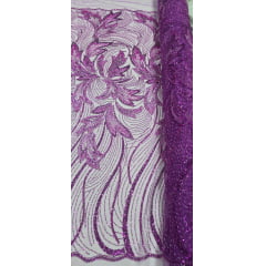 Tule Bordado com Pedrarias Premium Monte Carlo Fucsia Modelo 274 Tule Bordado com Pedrarias Premium Monte Carlo Fucsia Modelo 274